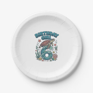 Verjaardagsmeisje 6 Zeeschildpad Vintage Feest Des Papieren Bordje