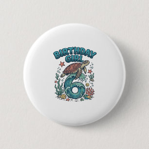Verjaardagsmeisje 6 Zeeschildpad Vintage Feest Des Ronde Button 5,7 Cm