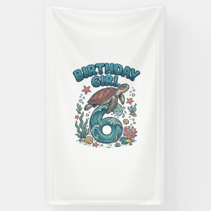 Verjaardagsmeisje 6 Zeeschildpad Vintage Feest Des Spandoek