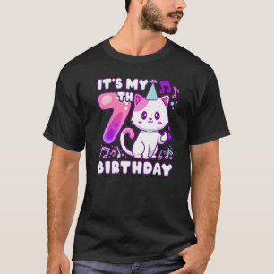 Verjaardagsmeisje 7 jaar oud, K-pop kitten met vin T-shirt