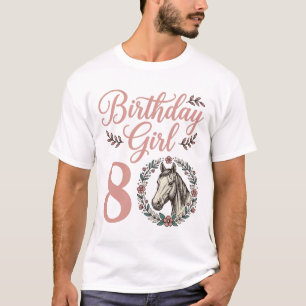Verjaardagsmeisje 8 Paard Bloemig Vintage Shirt On