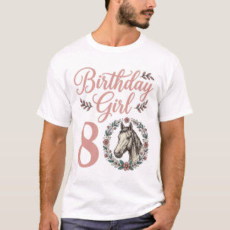 Verjaardagsmeisje 8 Paard Bloemig Vintage Shirt On