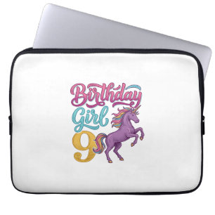 Verjaardagsmeisje 9 Eenhoorn Vintage Gravure Ontwe Laptop Sleeve