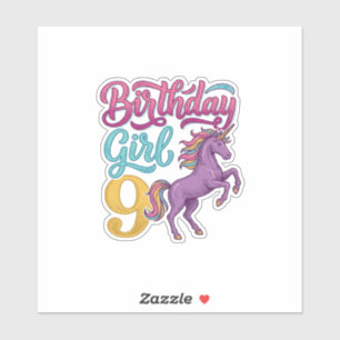 Verjaardagsmeisje 9 Eenhoorn Vintage Gravure Ontwe Sticker