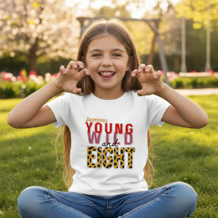 Verjaardagsmeisje Acht Luipaardprint Tekst Ontwerp T-shirt