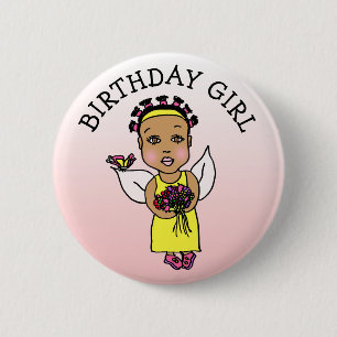 Verjaardagsmeisje Afro-Amerikaans Dagboek Knop Ronde Button 5,7 Cm