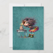 Verjaardagsmeisje blaast kaarsen uit kaart (Achterkant)