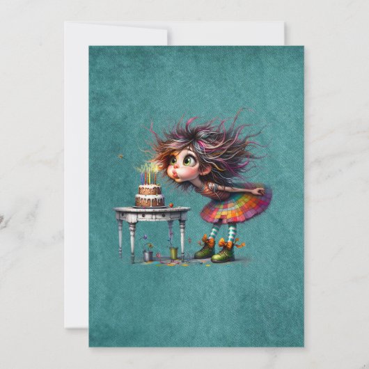 Verjaardagsmeisje blaast kaarsen uit kaart (Achterkant)