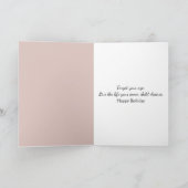 Verjaardagsmeisje dat paardenbloempluizen wegblaas kaart (Binnen)