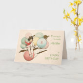  verjaardagsmeisje drijft op ballonkaartje kaart (Gele Bloem)