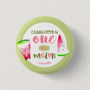 Verjaardagsmeisje één in een meloen waterverf roze ronde button 3,2 cm