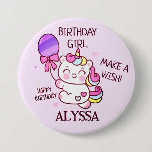 Verjaardagsmeisje! Eenhoorn Happy Birthday Ronde Button 7,6 Cm