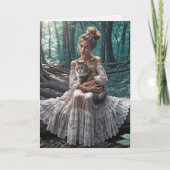 Verjaardagsmeisje in Bossen met een kat Kaart (Voorkant)