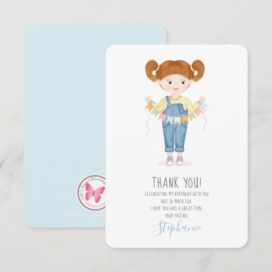 Verjaardagsmeisje in Overall Roodharige Kaart (Voorkant / Achterkant)