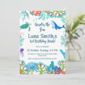 Verjaardagsmeisje Kleurrijke Zee Dieren Themafeest Kaart (Staand voorkant)