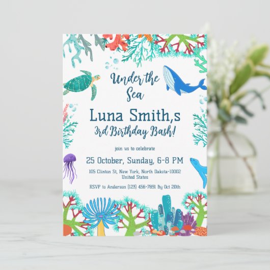 Verjaardagsmeisje Kleurrijke Zee Dieren Themafeest Kaart (Staand voorkant)