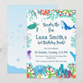 Verjaardagsmeisje Kleurrijke Zee Dieren Themafeest Kaart (Voorkant / Achterkant)