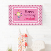 Verjaardagsmeisje, liefdesharten, bloemen, vlinder spandoek (Insitu)