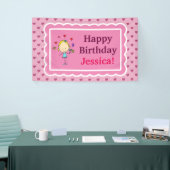 Verjaardagsmeisje, liefdesharten, bloemen, vlinder spandoek (Beurs)