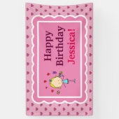 Verjaardagsmeisje, liefdesharten, bloemen, vlinder spandoek (Verticaal)