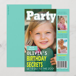 Verjaardagsmeisje Magazine Cover 3 Foto's Feestje Kaart