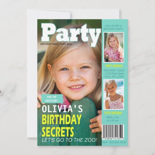 Verjaardagsmeisje Magazine Hoesje 3 foto's Feest Kaart (Voorkant)