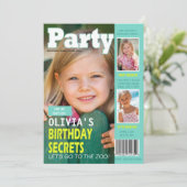 Verjaardagsmeisje Magazine Hoesje 3 foto's Feest Kaart (Staand voorkant)