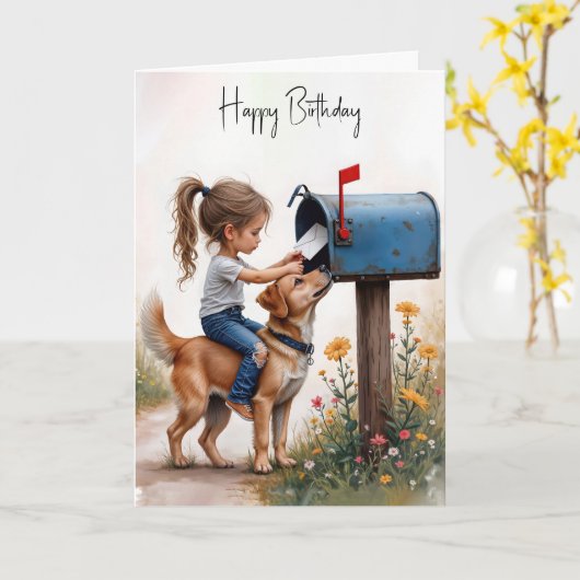 Verjaardagsmeisje mailt een Kaart (Gele Bloem)