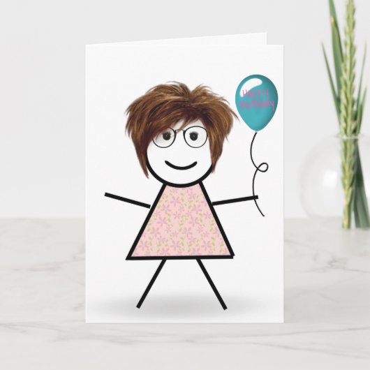 Verjaardagsmeisje met ballon kaart (Voorkant)
