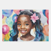 Verjaardagsmeisje met bruine huid prinses kunst inpakpapier vel (Voorkant 3)