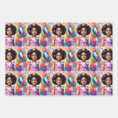 Verjaardagsmeisje met bruine huid prinses kunst inpakpapier vel (Voorkant)