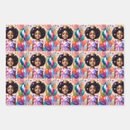 Verjaardagsmeisje met bruine huid prinses kunst inpakpapier vel
