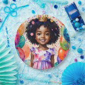 Verjaardagsmeisje met bruine huid prinses kunst papieren bordje (Feest)