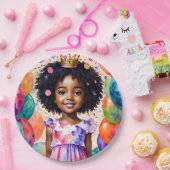 Verjaardagsmeisje met bruine huid prinses kunst papieren bordje (Feest)