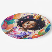 Verjaardagsmeisje met bruine huid prinses kunst papieren bordje (Gekanteld)