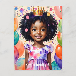 Verjaardagsmeisje met bruine huid prinses kunst uitnodiging briefkaart