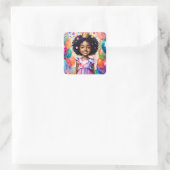 Verjaardagsmeisje met bruine huid prinses kunst vierkante sticker (Tas)