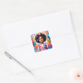 Verjaardagsmeisje met bruine huid prinses kunst vierkante sticker (Envelop)