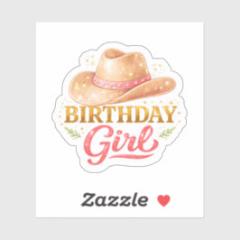 Verjaardagsmeisje Met Cowgirl Hoed Sticker