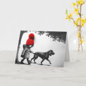 Verjaardagsmeisje met haar hond kaart (Gele Bloem)