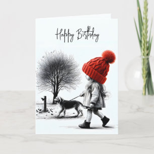 Verjaardagsmeisje met haar hond kaart