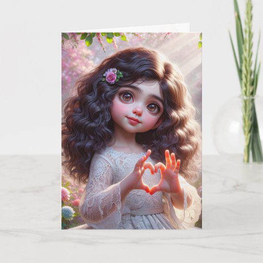 Verjaardagsmeisje met hartteken kaart (Voorkant)