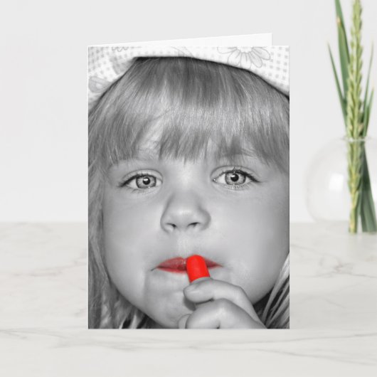 Verjaardagsmeisje Met Rode Lippenstift Kaart (Voorkant)