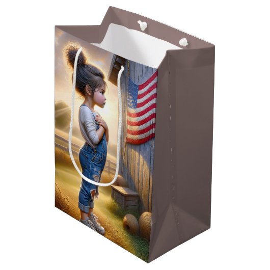Verjaardagsmeisje met schuur en Amerikaanse vlag Medium Cadeauzakje (Voorkant Gekanteld)