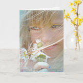 verjaardagsmeisje met zomerdag kaart (Gele Bloem)