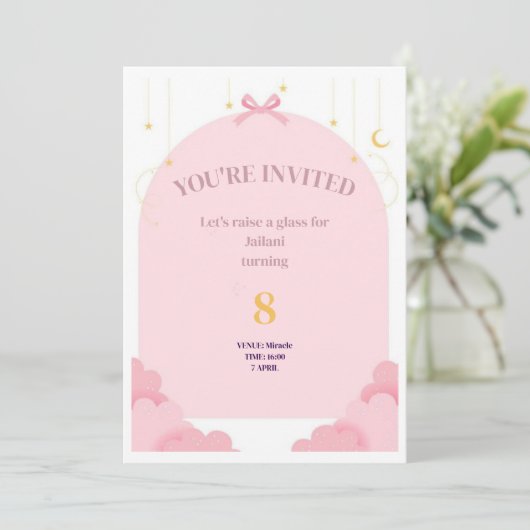 Verjaardagsmeisje nodigt Kaart uit (Staand voorkant)