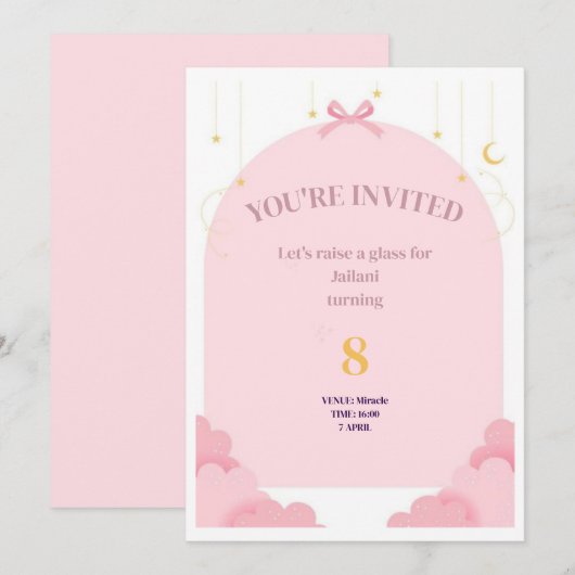 Verjaardagsmeisje nodigt Kaart uit (Voorkant / Achterkant)