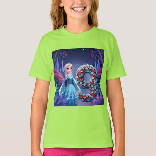 Verjaardagsmeisje op 9 t-shirt (Voorkant)