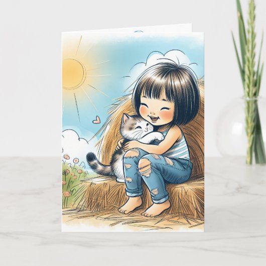 Verjaardagsmeisje op hooibaal kaart (Voorkant)