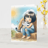 Verjaardagsmeisje op hooibaal kaart (Gele Bloem)